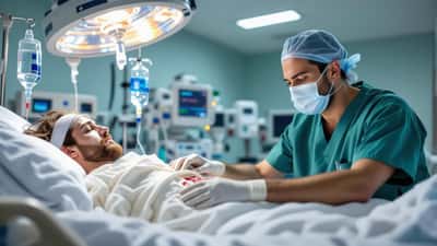 Médico especialista avalia queimaduras graves em unidade hospitalar especializada