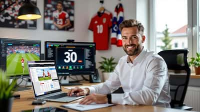 Maximilian Hahn, ny fotbollschef på Djurgårdens IF, granskar spelardata i ett fotbollskontor i Stockholm 2026