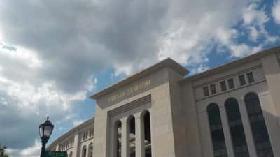Yankee Stadium exterior on a summer day in the Bronx