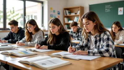 Studenti italiani che si preparano all'esame di maturità 2026 con libri e appunti