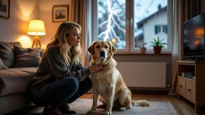 Ängstlicher Hund sucht Schutz bei Besitzerin während Gewitter in Wiener Wohnung