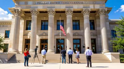 Journalists gathered outside a Texas courthouse during a high-profile criminal trial