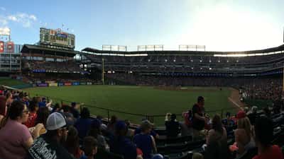 Texas Rangers stadium packed with fans during an MLB home game