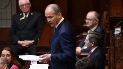 Taoiseach Micheál Martin speaking at the Oireachtas, Ireland, 2024