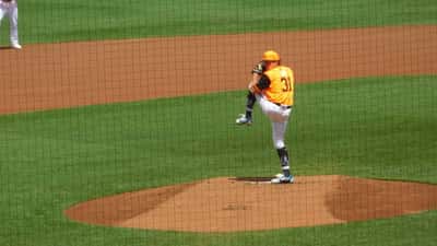 New York Yankees pitcher on the mound during a game at Oriole Park at Camden Yards