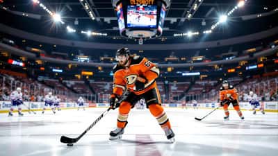 Mason McTavish en action avec le maillot des Ducks d'Anaheim