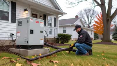 Generador de respaldo instalado junto a una vivienda tras una tormenta en Ohio