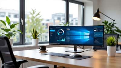 Interface Outlook 2026 sur écran d'ordinateur professionnel avec fonctionnalités IA de productivité