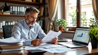 Commercialista italiano che esamina documenti della Certificazione Unica INPS 2026 alla scrivania