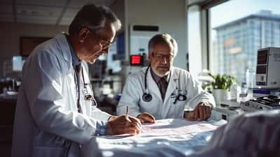 Physician reviewing cardiac ECG results with patient in hospital examination room