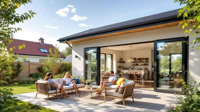 Dansk hus med solafskærmning og åbne vinduer på en varm sommerdag i 2026