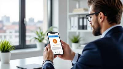Persoon controleert NOS Journaal app op smartphone in kantoor