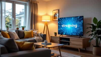 Television showing streaming error message in UK living room