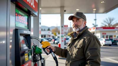 Homem a abastecer o carro num posto de combustível em Lisboa, gasolina cara em abril 2026