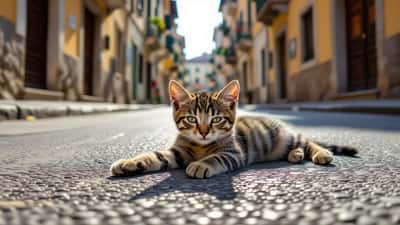 Gattino esausto trovato per strada in estate a Bologna