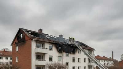 Flerfamiljshus i Gustavsberg med brandskador och rök, räddningstjänst på plats