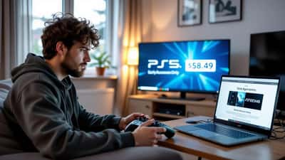 Frustrated UK gamer holding Xbox controller looking at price discrepancy on screen