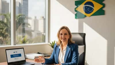 Advogada previdenciária revisando documentos do INSS em escritório iluminado em São Paulo