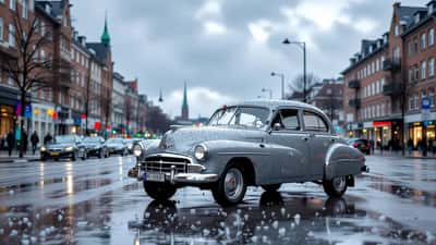 Kfz-Mechaniker untersucht Hagelschäden an Motorhaube eines Autos in Hamburg nach Unwetter