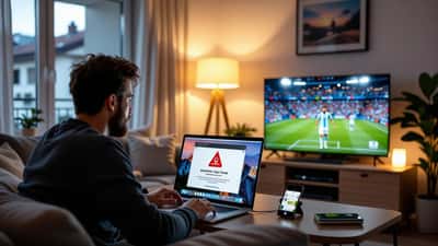 Supporter suisse sur laptop pendant Argentine-Cap-Vert CM2026, email de phishing visible à l'écran