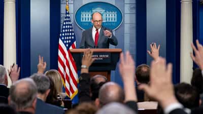 Salle de presse de la Maison-Blanche lors d'un briefing officiel