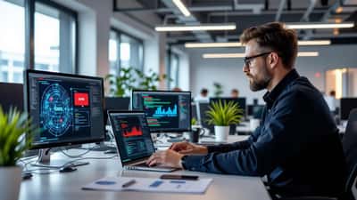 IT-Sicherheitsberater prüft in einem Berliner Büro die DeepSeek-App auf DSGVO-Konformität