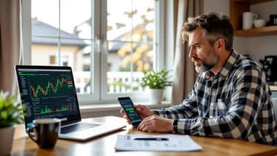 Investisseur canadien inquiet devant une fausse plateforme de trading affichée sur son ordinateur portable