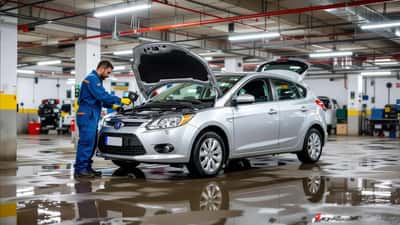 Mecânico inspeciona motor de carro alagado após enchente em região sul do Brasil durante El Niño 2026