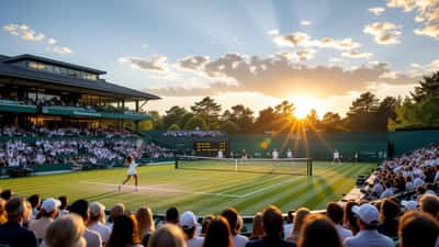 Wimbledon Centre Court 2026: Spieler beim Aufschlag auf dem Rasenplatz
