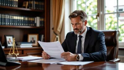 Arbeidsrechtadvocaat bekijkt arbeidscontract in Amsterdam kantoor