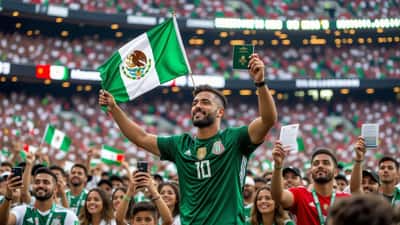 Soccer fans waving Mexican and Colombian flags in a packed stadium in Baltimore