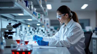 Hematolog undersøker blodprøver for hemolytisk anemi på laboratorium