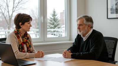 Psychologue clinicienne écoutant attentivement un patient en détresse lors d'une consultation en santé mentale