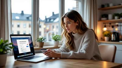 Kvinna tittar oroligt på laptop med misstänkt phishing-mejl om streaming-tjänst