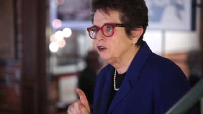 Billie Jean King at an event, the tennis legend who graduated from Cal State LA at age 82 in 2026