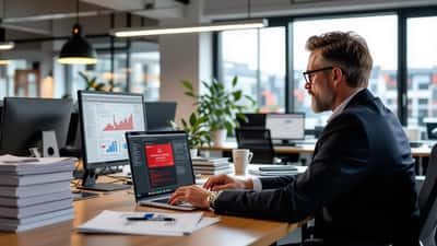 Advokat i dansk kontor gennemgår GDPR-databrudanmeldelse på laptop med røde sikkerhedsadvarsler