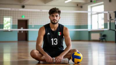 Medico sportivo esamina il ginocchio di una pallavolista in un ambulatorio