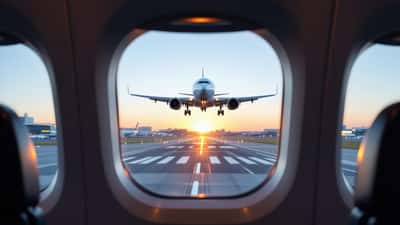Air Canada aircraft landing at Montreal airport in 2026, viewed from passenger window