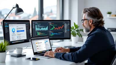 Expert en cybersécurité analysant une alerte de sécurité Instagram sur laptop dans un bureau suisse