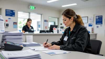 Patient signing a Medicare bulk billing consent form at an Australian GP clinic reception desk