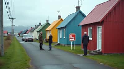 Raðhús í Reykjavík með söluskilti fyrir framan