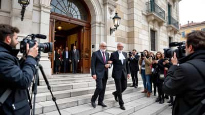 Nuno Homem de Sá à saída do tribunal de Torres Vedras rodeado de advogados e imprensa em 2026