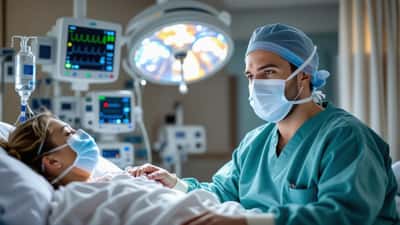Intensivvårdsläkare undersöker patient med andningssvikt på sjukhus