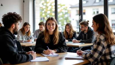 Lycéen concentré sur sa copie d'examen du baccalauréat 2026 en France