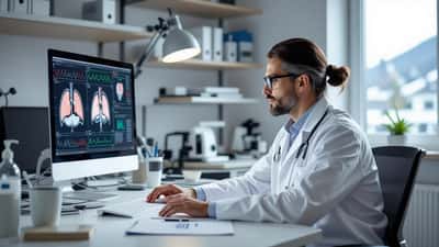 Médecin auscultant une patiente avec stéthoscope pour diagnostiquer une pneumonie dans un cabinet médical en Suisse