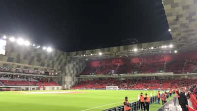 Partida de futebol no Air Albania Stadium em Tirana, palco de Albânia x San Marino na Nations League 2026