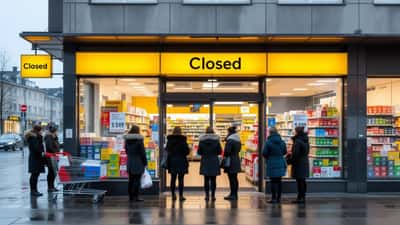 Svensk ICA-butik med stängt-skylt och oroliga människor utanför