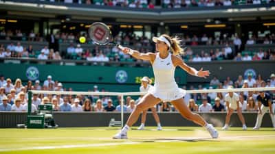Marta Kostyuk en action sur un court de tennis en herbe