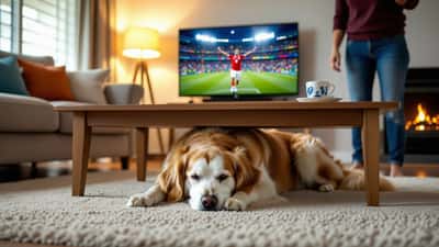 Anxious dog hiding under furniture during World Cup 2026 match celebrations in Australian home
