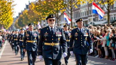 Nederlandse veteranen lopen mee in de Veteranendag parade in Den Haag, 2026